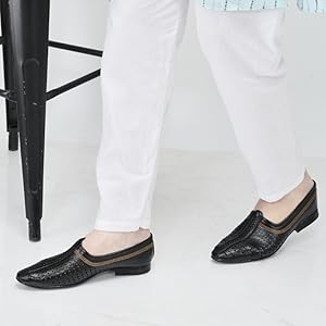Men Brown Laser Cut Design Stitched Ethnic Party Slip On Juttis and Mojaris