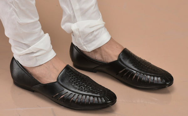 Men Brown Laser Cut Design Ethnic Slip On Party Juttis and Mojaris