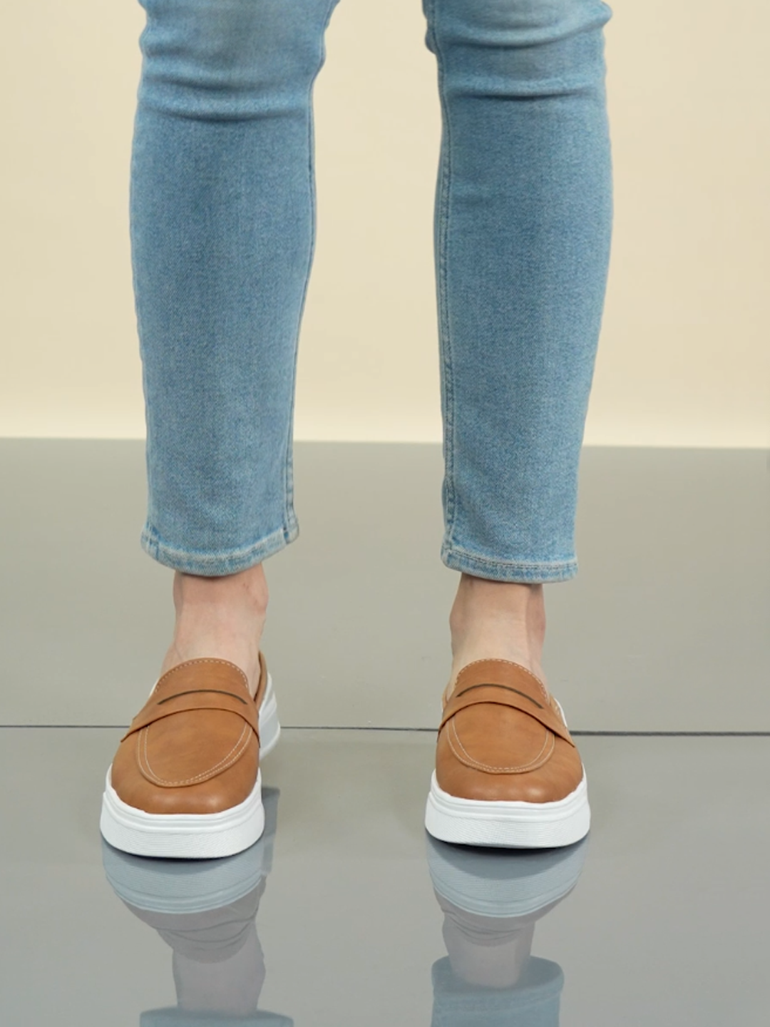 Shop Women Camel Outdoor Fashion Stitched Design Strap Open Back Platform Heel Slip On Casual Shoes Online.