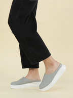 Shop Women Grey Outdoor Fashion Stitched Design Open Back Platform Heel Slip On Casual Shoes Online.