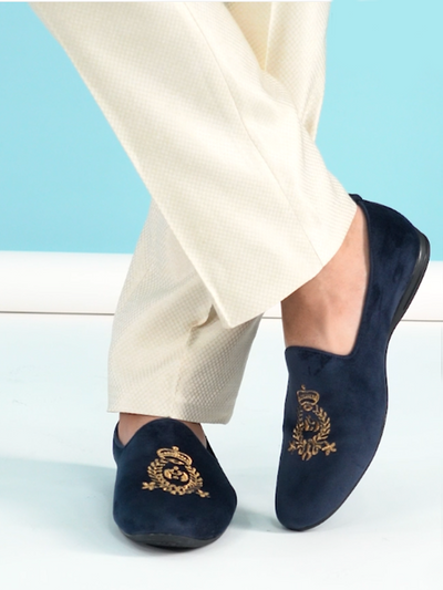 Shop Men Blue Velvet Embroidery Design Party Casual Loafer Shoes
