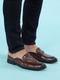 Men Brown Embossed Leopard Print Design with Horsebit Buckle Ethnic Party Back Open Slip On Mules Shoes