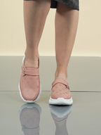 Shop Women Pink Laser Cut Floral Design Hook and Loop Back Open Slip On Mules Shoes Online.