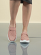 Women Pink Laser Cut Floral Design Hook and Loop Back Open Slip On Mules Shoes