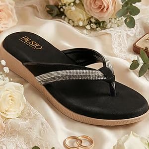 Women Pink Elegant Embellished Shimmery Wedding T-Strap Flat Slip On Slippers|Soft Cushioned Footbed|Party, Reception, Festive