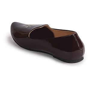 Men Black Patent Glossy Ethnic Embroidered Design Slip On Shiny Juttis & Mojaris For Party|Wedding|Festival