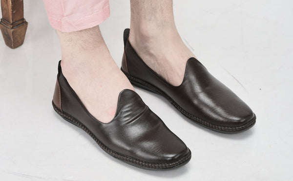 Men Black Ethnic Slip On Stylish Stitched Jutis