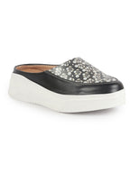 Shop Women Peach Stiched Floral Print Back Open Height Enhancer Flatform Heel Slip On Casual Shoes Online.