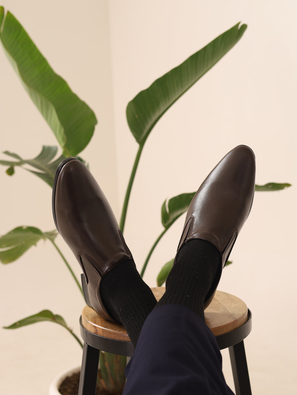 men brown formal office meeting slip on shoes