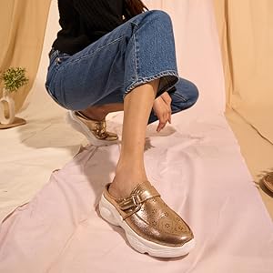 Women Yellow Laser Cut Floral Design Hook and Loop Back Open Slip On Mules Shoes