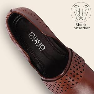 Men Brown Laser Cut Design Side Open Broad Feet Ethnic Party Slip On Shoes