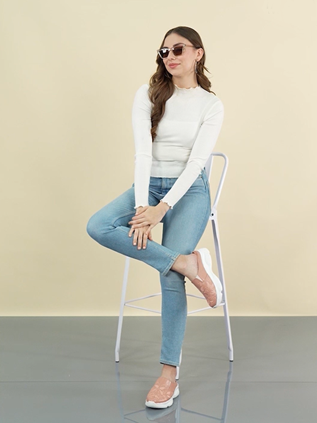 Shop Women Peach Leaf Print Embroidery Design Back Open Slip On Mules Shoes Online.