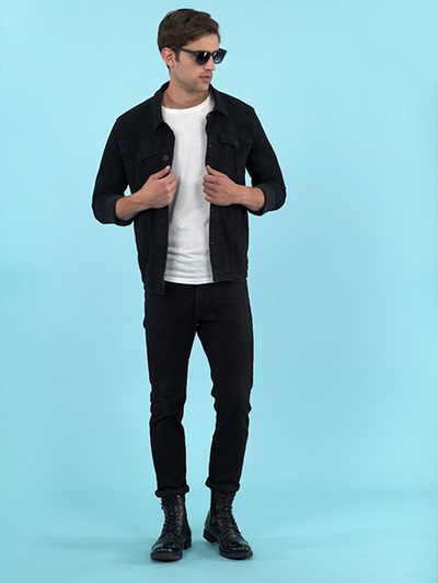 Men Black High Top Genuine Leather Classic Flat Boots