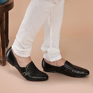 Men Brown Laser Cut Design Ethnic Slip On Party Juttis and Mojaris