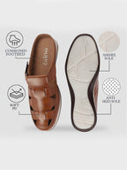 Shop Men Tan Laser Cut Design Multi Strap Back Open Perforated Hook and Loop Sandals Online.