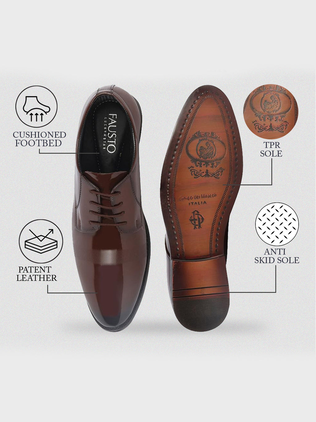 Shop Men Tan Patent Leather Party Formal Textured Strip Lace Up Shoes Online.