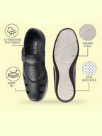 Shop Men Blue Laser Cut Design Perforated Day Long Comfort Hook and Loop Sandals Online.