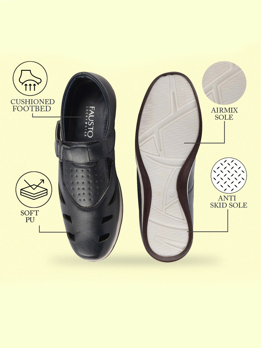 Shop Men Blue Laser Cut Design Perforated Day Long Comfort Hook and Loop Sandals Online.