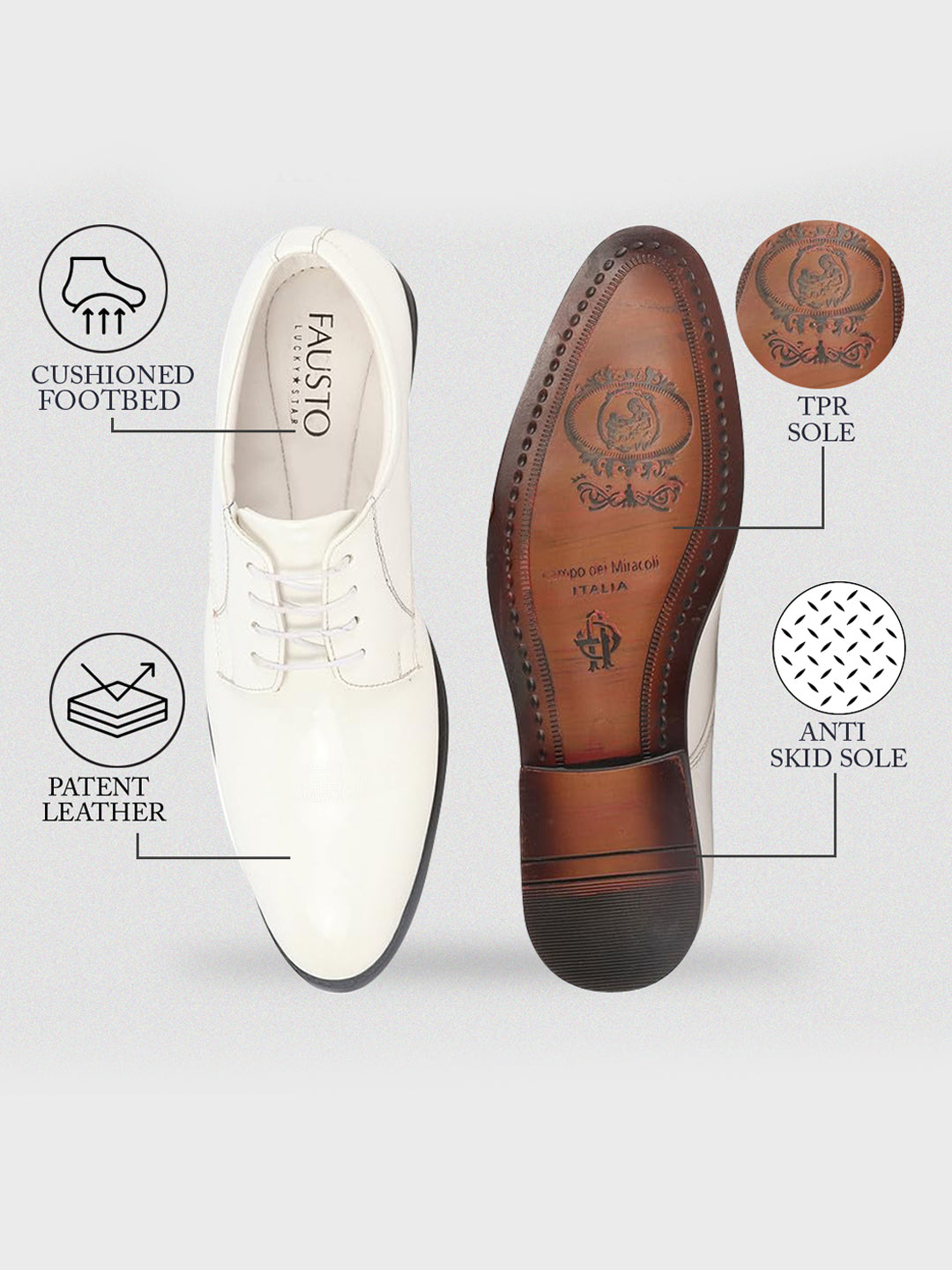 shop men white patent leather party formal textured strip lace up shoes online.