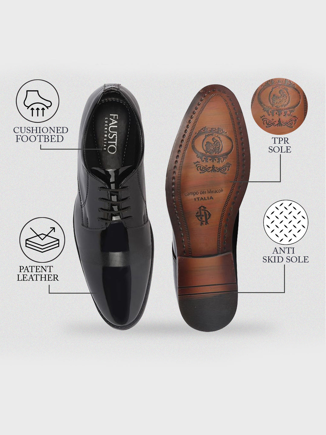 Shop Men Black Patent Leather Party Formal Textured Strip Lace Up Shoes Online.