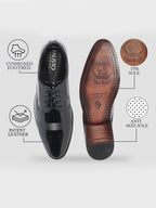 Shop Men Blue Patent Leather Party Formal Textured Strip Lace Up Shoes Online.