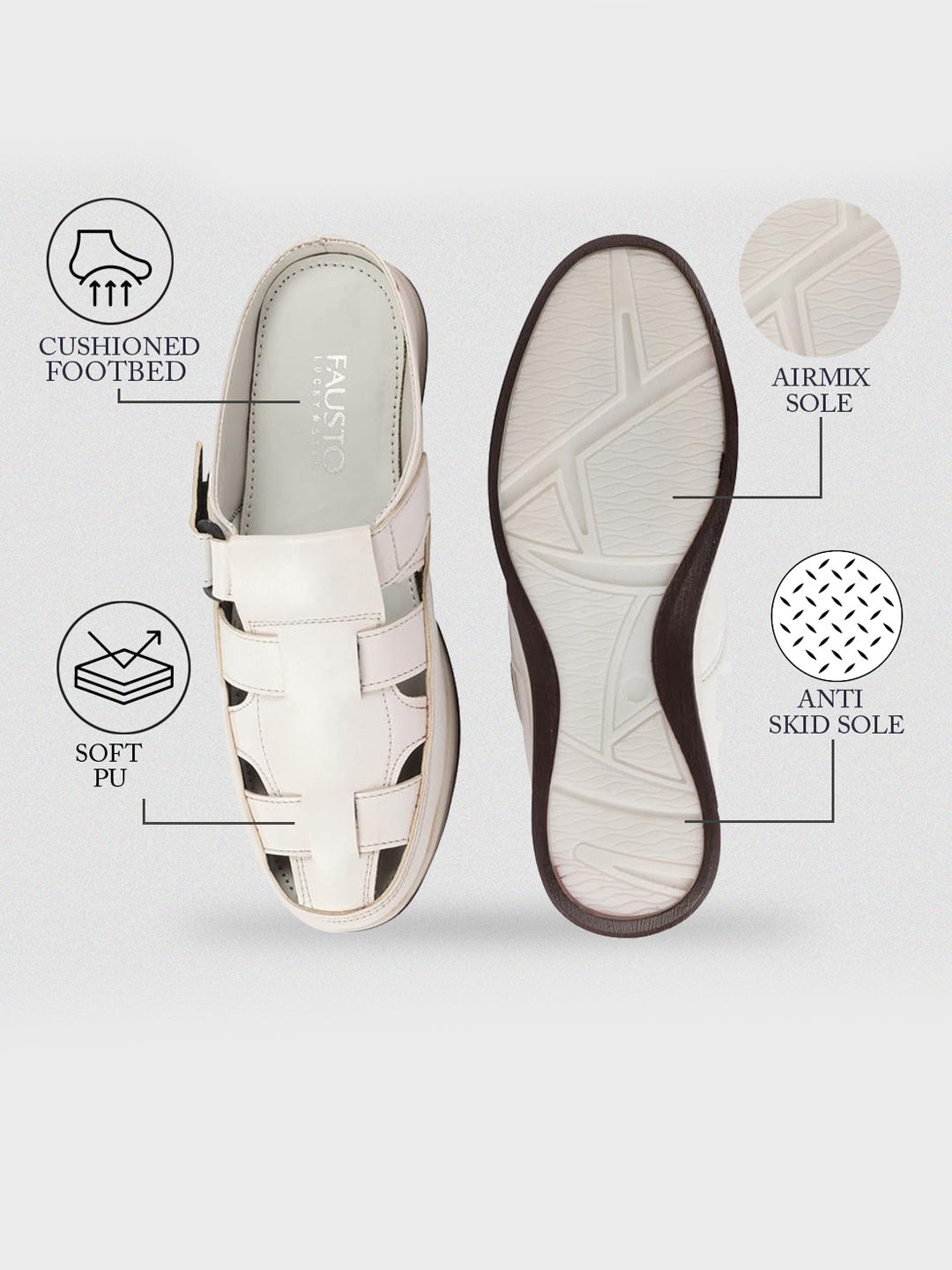 Men White Laser Cut Design Multi Strap Back Open Perforated Hook and Loop Sandals