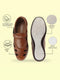 Men Tan Laser Cut Design Perforated Day Long Comfort Hook and Loop Sandals