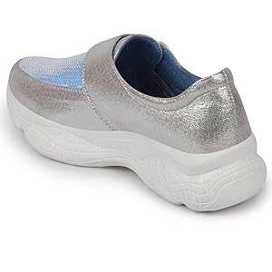 Women Silver Stylish Hook & Loop Sneakers