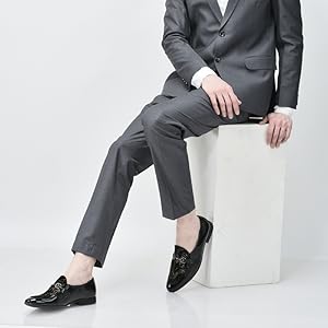 Men Black Velvet Patent Leather Horsebit Buckle Ethnic Slip On Shoes|Party Shoe|Office Shoe|Anti Skid Sole