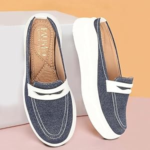 Women Navy Blue Fashion Outdoor Height Enhancer Open Back Slip On Upper Denim Casual Shoes