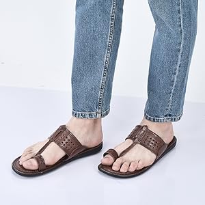 Men Brown Casual Outfit Kolhapuri Toe Ring Strap Ortho Slippers|Memory Cushioned Footbed|Ultra Lightweight and Comfort Slip On Slipper