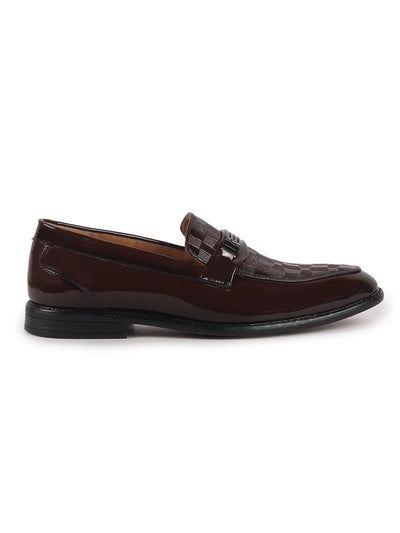 Men Tan Casual Patent Leather Slip-On Loafers