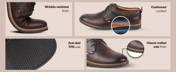 Men Brown Formal Oxford Lace Up Derby Shoes with TPR Welted Sole