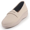 Women Cream Textured Slip On Casual Shoes Flatform Heel Height Enhancer|All Day Comfort|Daily Wear Shoes