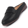 Women Perforated Strap Mule Wedge Formal Moccasin Casual Slip On Backopen Loafers Work Office Wear Shoes