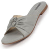 Women Grey Bow Design Open Toe Slip On Flats Slippers