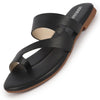 Women Black Toe Ring Slip On Flats Slippers