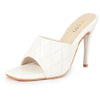 Women White Open Toe Quilted Stiletto Heel Slip-On Slipper Sandals|Soft Padded Insole|Semi Formals Outfit Sandals
