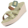 Women Platform Wedge Heel Open Toe Sandals Height Enhancer Criss Cross Strap Slip-On Sandal