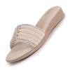 Women Cream Rhinestone Strap Wedge Heel Ethnic Slip On Sandals for Wedding, Anarkali, Indo-Western Dress|Open Toe Ortho Slippers with Soft Cushioned Footbed