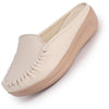 Women Cream Back Open Side Stitched Slip On Shoe | Half Cut Round Toe Shoes with Memory Cushioned Footbed | Outing Comfort, Evening, Casual Office Wear