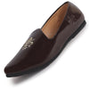 Men Brown Patent Glossy Ethnic Embroidered Design Slip On Shiny Juttis & Mojaris For Party|Wedding|Festival
