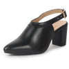 Women Black Pointed Toe Block Heel Adjustable Backstrap Shoe Style Sandals|Soft Padded Insole|Semi Formal Outfit Sandals