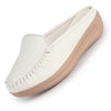 Women White Back Open Side Stitched Slip On Shoe | Half Cut Round Toe Shoes with Memory Cushioned Footbed | Outing Comfort, Evening, Casual Office Wear
