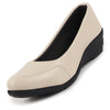 Women Cream Formal Platform Wedge Heel Slip On Ballerina Shoes