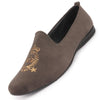 Men Grey Velvet Embroidery Party Casual Loafer Shoes