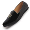 Men Black Patent Glossy Ethnic Embroidered Design Slip On Shiny Juttis & Mojaris For Party|Wedding|Festival