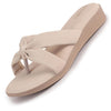 Women Cream Bow Design Dual Strap Office Party Ortho Slip On Sandals|T-Strap Thong Slippers|Light Traditional Outfits, Festive Kurtis, Salwar Suit Set