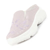 Women Lavender Leaf Print Embroidery Design Back Open Slip On Mules Shoes