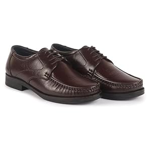 Men Brown Genuine Leather Formal Lace Up Moccasins Derby Shoes for Office|Memory Cushion Work Shoes Lace-Ups
